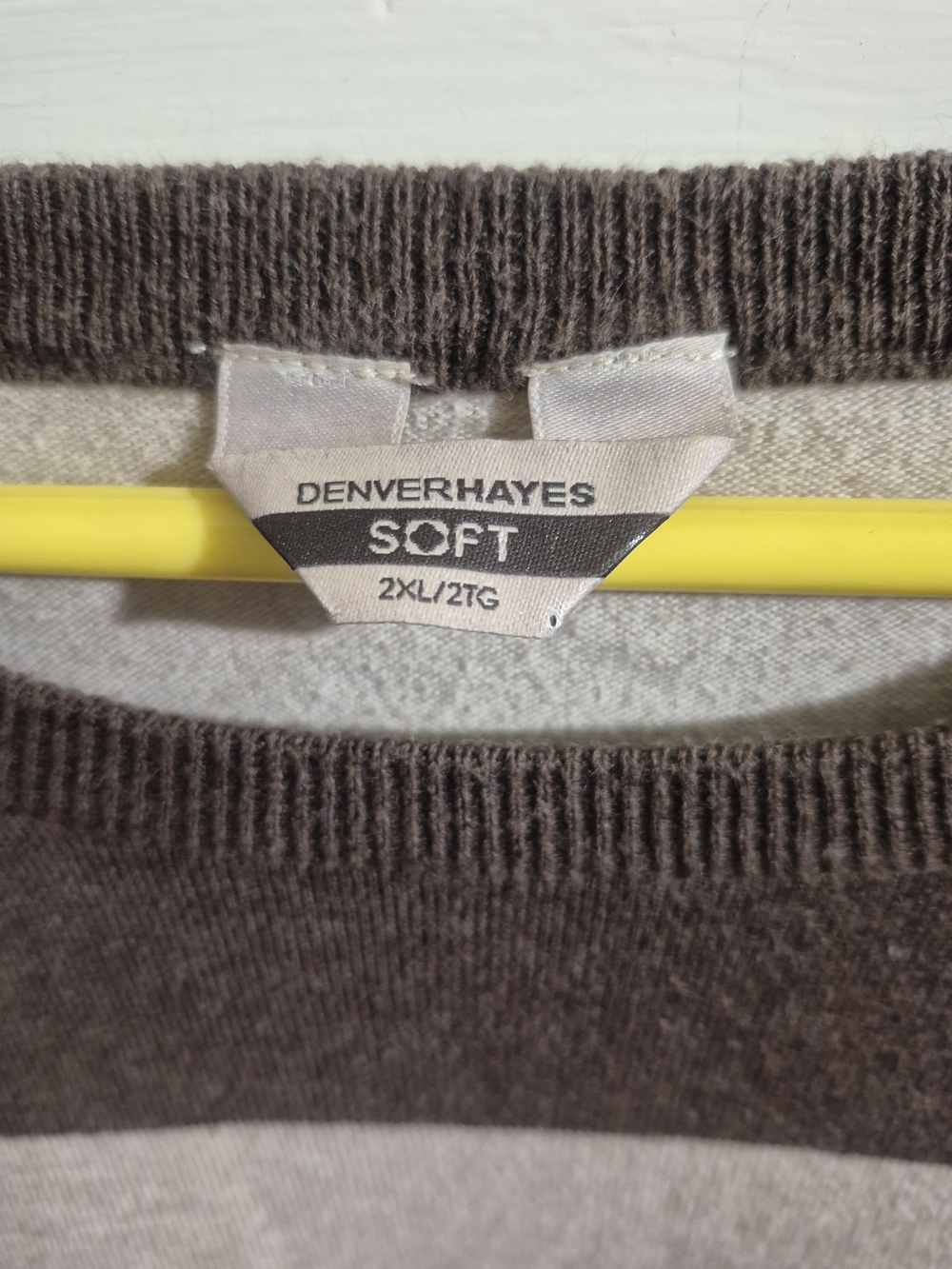 Denver Hayes Soft Striped Cotton Blend Sweater 2XL Brown Cream Chest Pocket - Picture 5 of 7